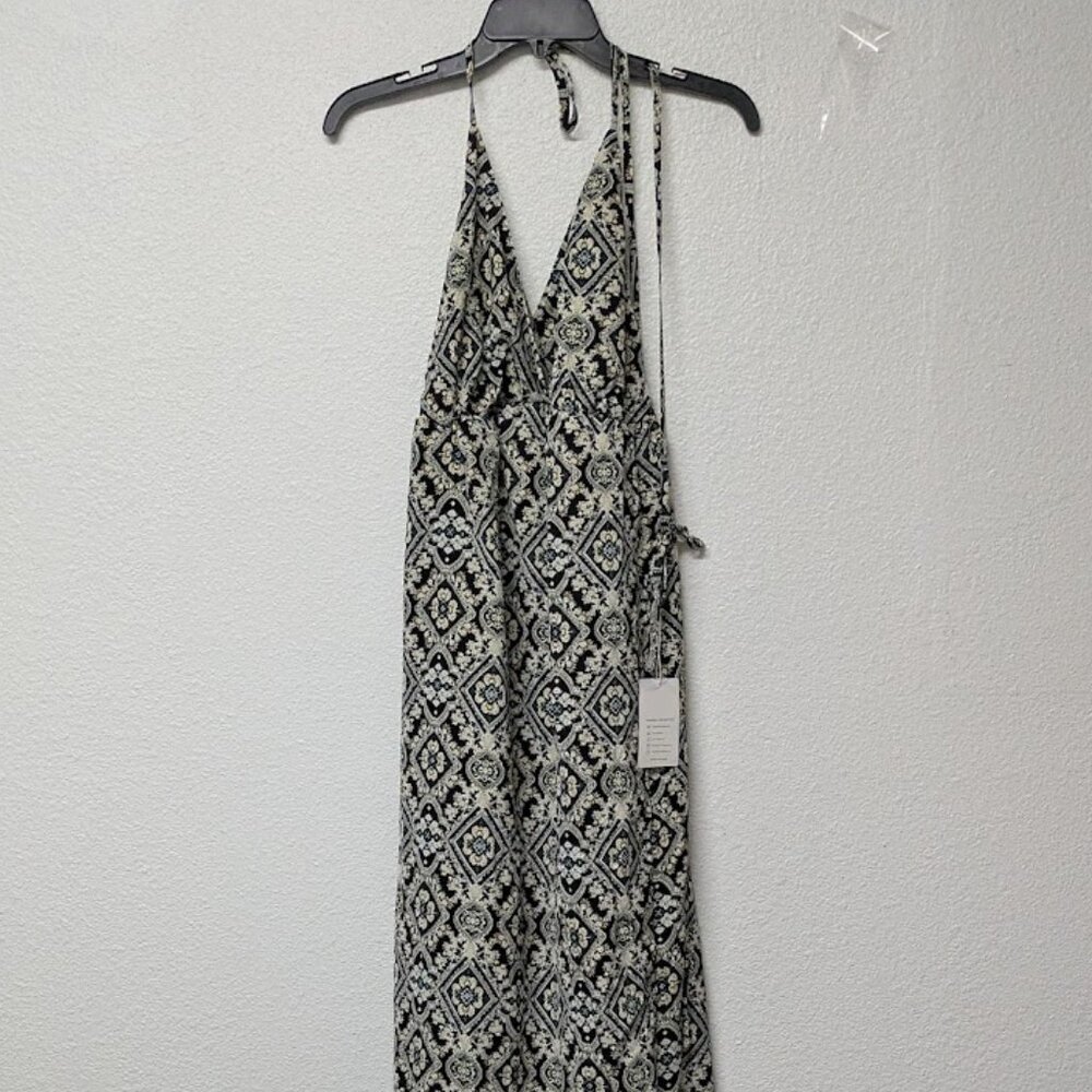 Suvimuga Women's Halter Tie Neck Open Back Patterned Maxi Dress
